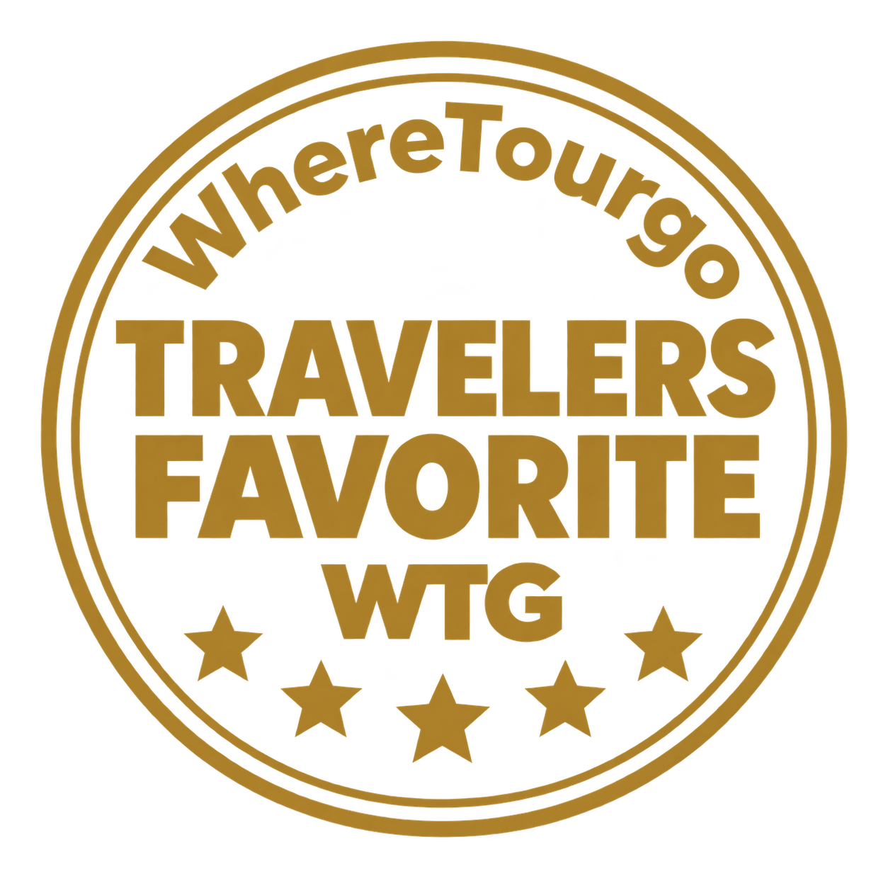 Gold WhereTourgo Travelers Favorite WTG seal with five stars